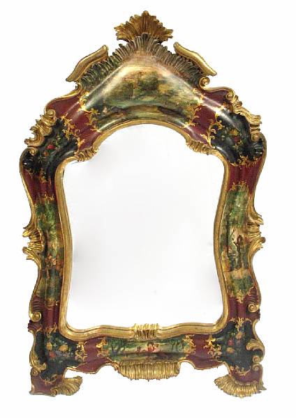 Appraisal: A Venetian Rococo style paint decorated mirror cracks height ft