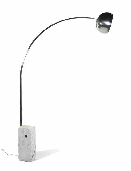 Appraisal: An Achilles Castiglioni Chrome and Marble Arco Floor Lamp having