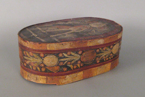 Appraisal: Scandinavian painted bride's box early th c the lid decorated