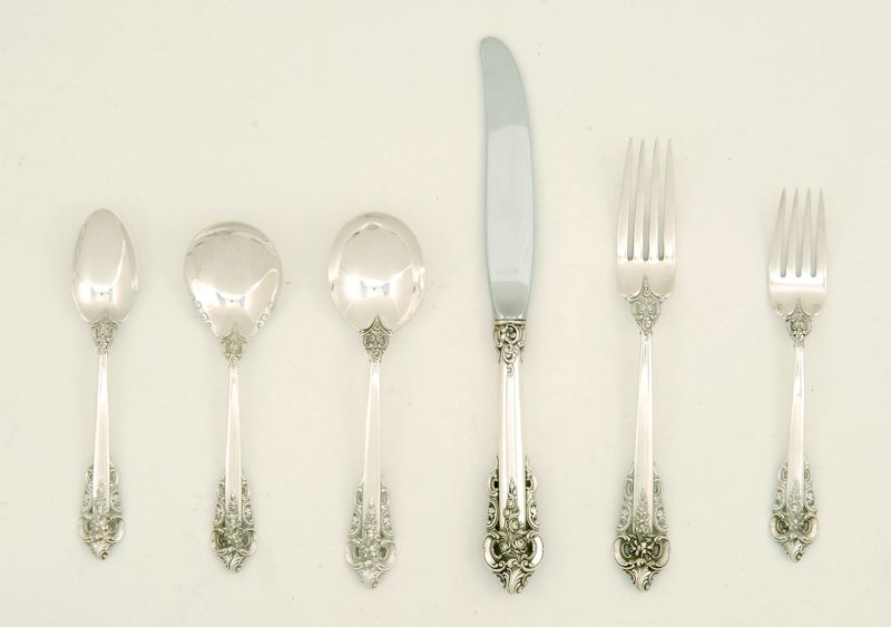 Appraisal: CASED WALLACE STERLING SILVER FLATWARE SET In the Grand Baroque