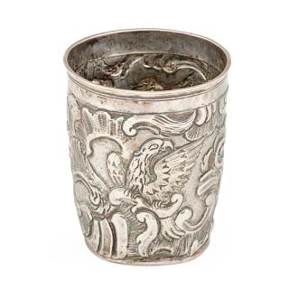 Appraisal: RUSSIAN SILVER REPOUSSE BEAKER Small beaker with eagle and scroll