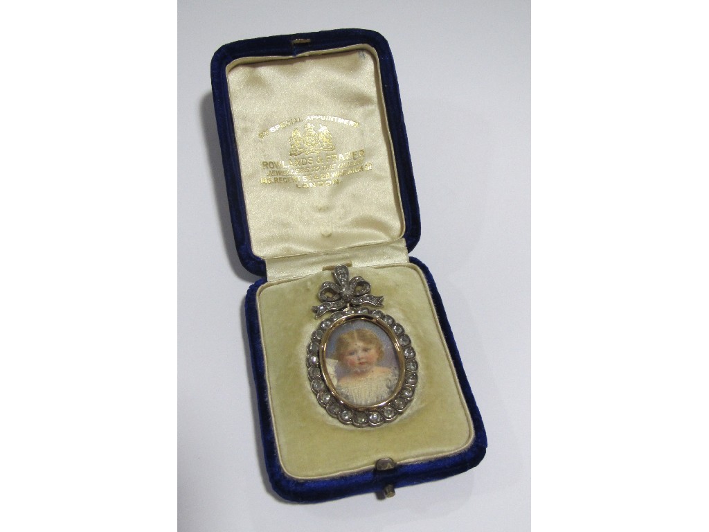 Appraisal: A Victorian portrait miniature of a child in diamond set