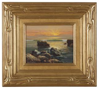 Appraisal: Robert W Wood Coastal sunset signature incised lower left Robert