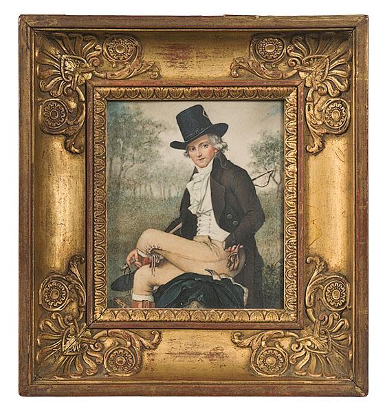 Appraisal: PORTRAIT MINIATURE ON IVORY OF GENTLEMAN IN RIDING ATTIRE Continental