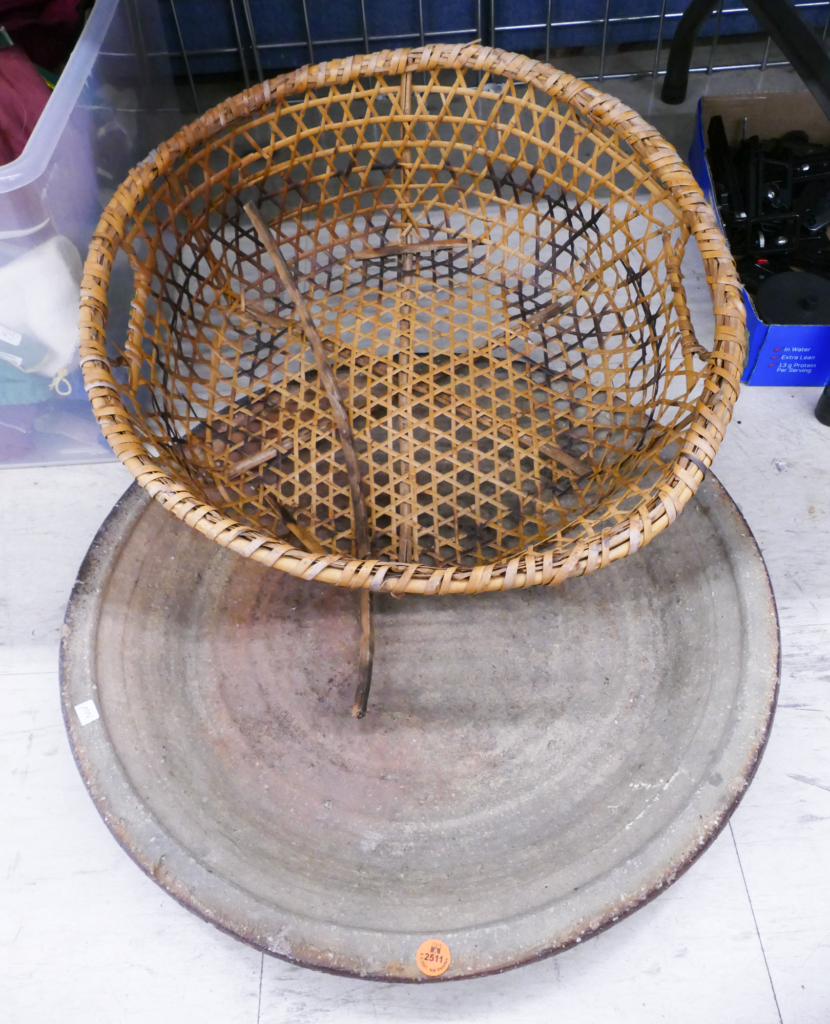 Appraisal: pc Japanese Provincial Large Pottery Tray Basket - largest ''