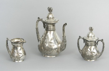 Appraisal: A Three Piece Aesthetic Movement Design Coffee Set Early th