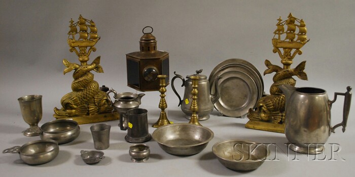 Appraisal: Five Decorative Brass Articles and Fifteen Pieces of Pewter Tableware