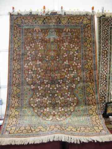 Appraisal: Silk Tabriz Style Persian Handmade Rug elaborate urn and floral