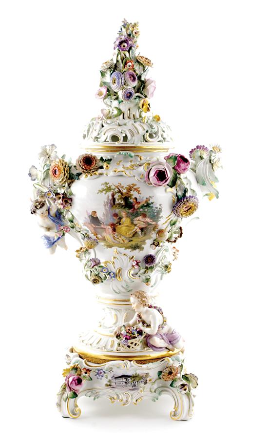 Appraisal: Massive Meissen potpourri vase on stand baluster form painted with