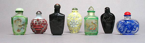 Appraisal: A group of seven snuff bottles Including two of glass