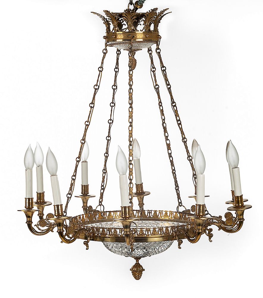 Appraisal: Cut Glass Chandelier Attrib Waterford DESCRIPTION Cut glass twelve light