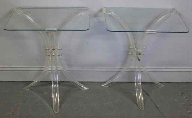 Appraisal: Pair of Midcentury Lucite Glass Top End Tables From a