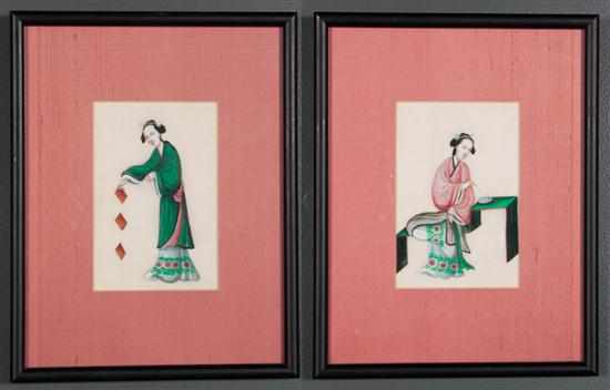 Appraisal: Pair of th century Chinese Export watercolors on pith paper