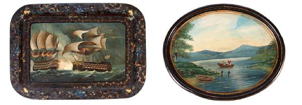 Appraisal: A group of three painted tole trays depicting flowers and