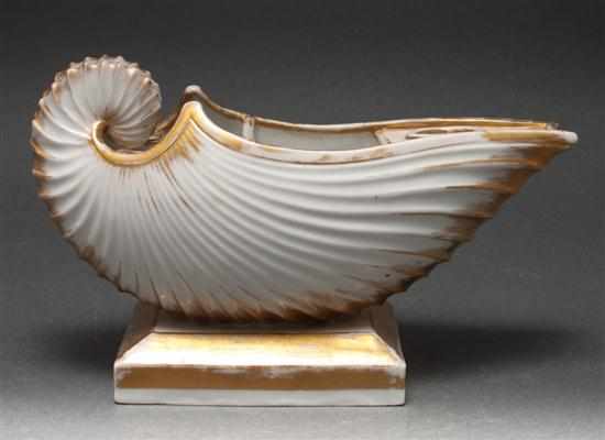 Appraisal: French nautilus shell-form inkwell second half- th century modeled as