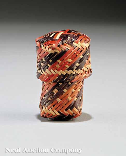 Appraisal: Two Chitimacha Double Weave Miniature Trinket Baskets both natural red