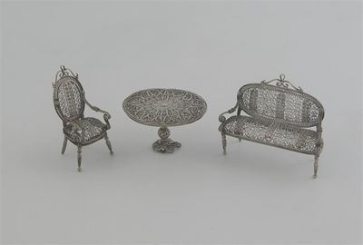 Appraisal: A late th early th century miniature filigree-work settee table