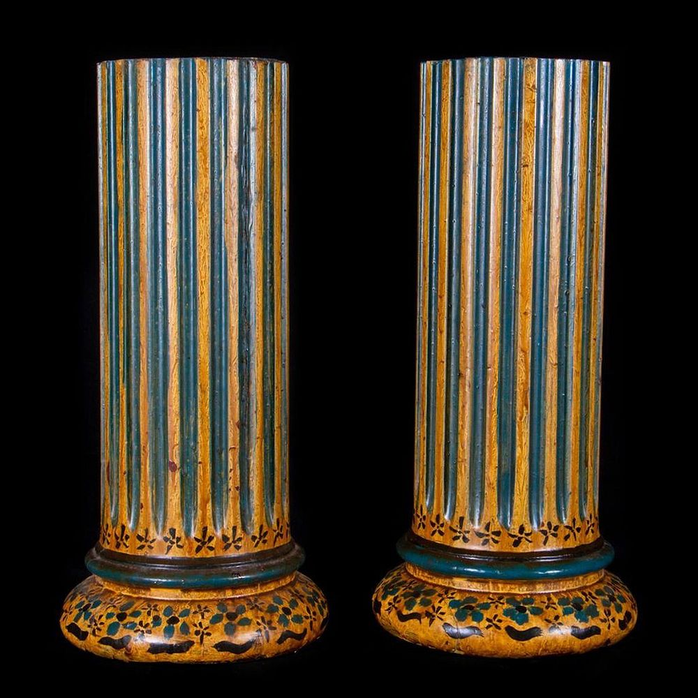 Appraisal: Pair of painted columns A pair of Continental painted wood