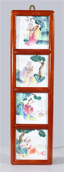 Appraisal: Four Chinese famille rose enameled porcelain plaques set in wood