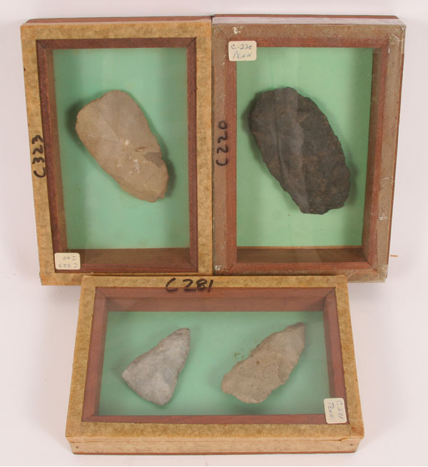 Appraisal: Three frames total flint celts C from Indiana C from