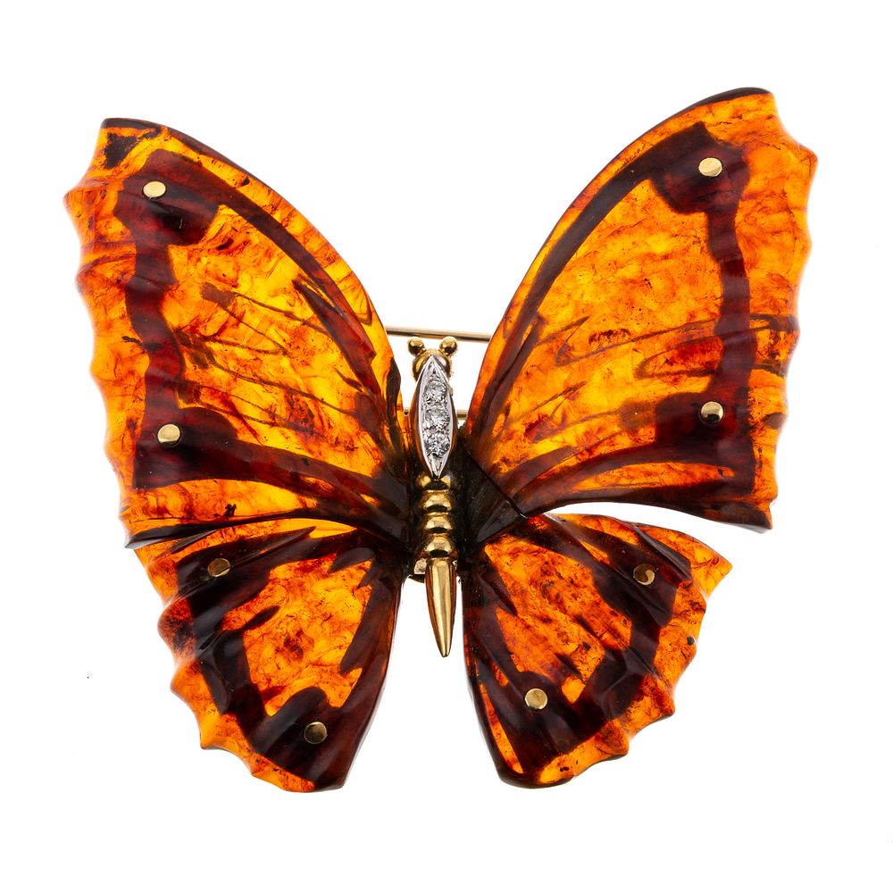 Appraisal: A Vintage Amber Butterfly Brooch in K K yellow gold