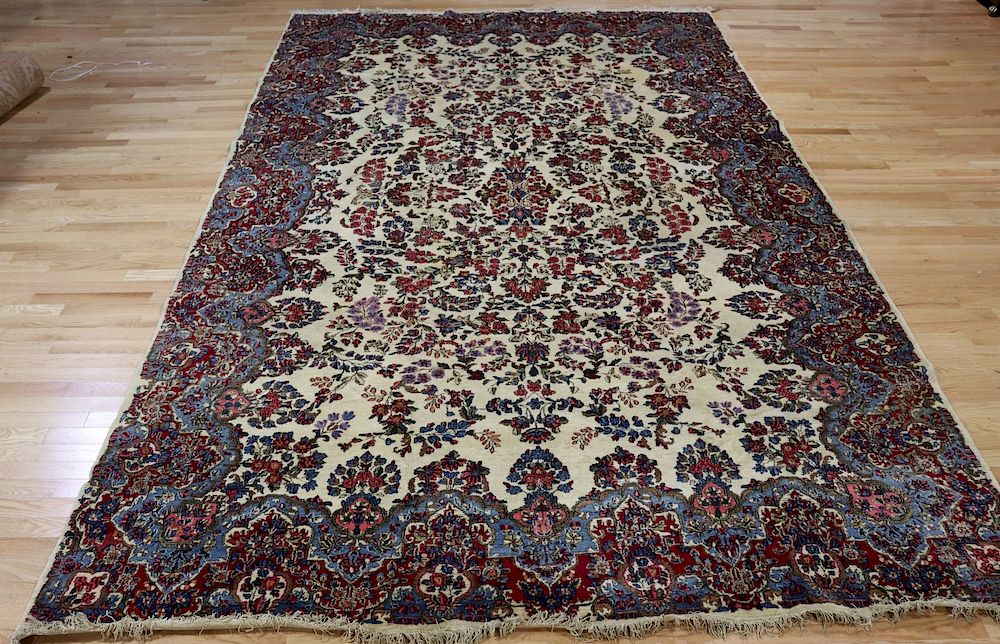 Appraisal: Antique And Finely Hand Woven Kerman Carpet Good large size