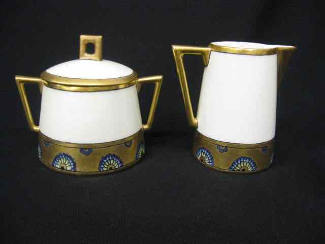 Appraisal: Handpainted Porcelain Creamer Sugar deco gold floral artist signed Helen