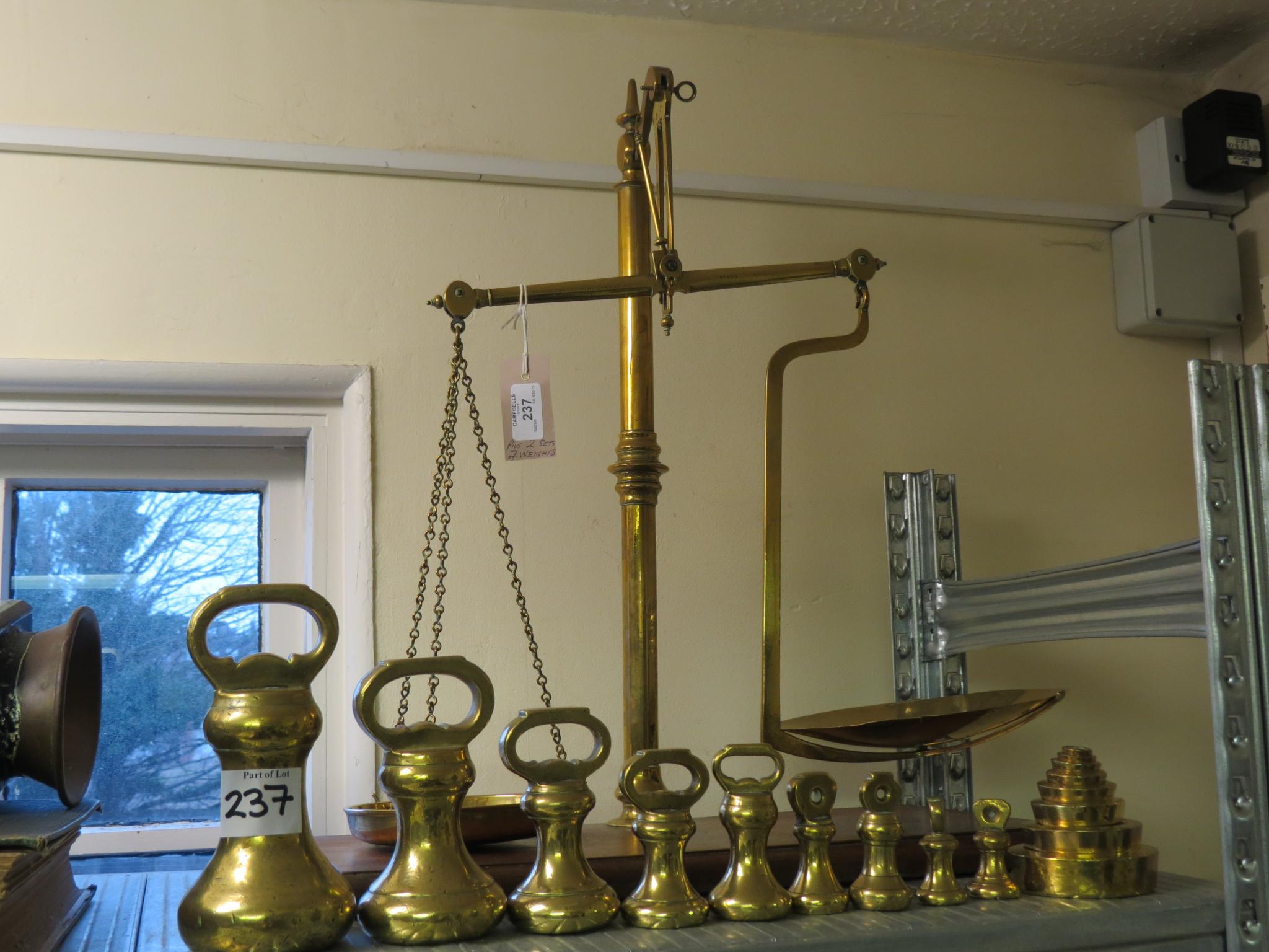 Appraisal: A late Victorian Avery beam scale brass on mahogany plinth