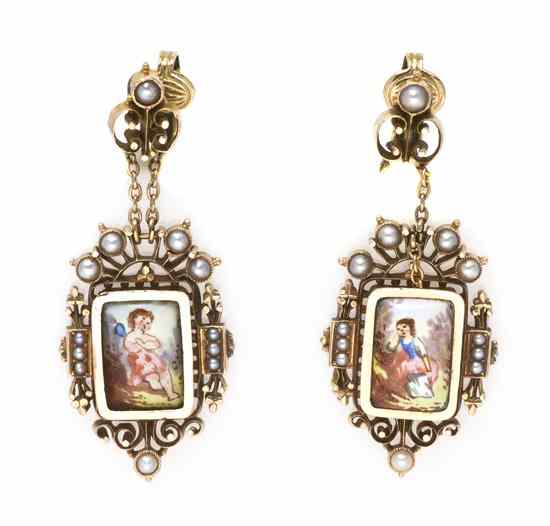 Appraisal: A Pair of Victorian Yellow Gold Split Pearl and Portrait