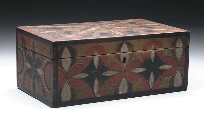 Appraisal: FOLK ART PAINTED BOX th Century box has incised decoration