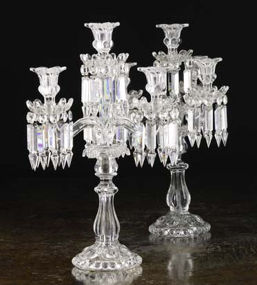 Appraisal: A pair of late th century Baccarat four light candelabra