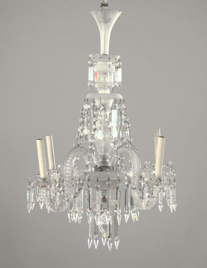 Appraisal: Attractive English Frosted and Cut Glass Tiered Four-Light Chandelier in