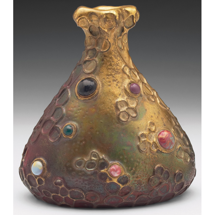 Appraisal: Amphora vase Gres-Bijouseries raised designs undera multi-toned iridescentglaze with several