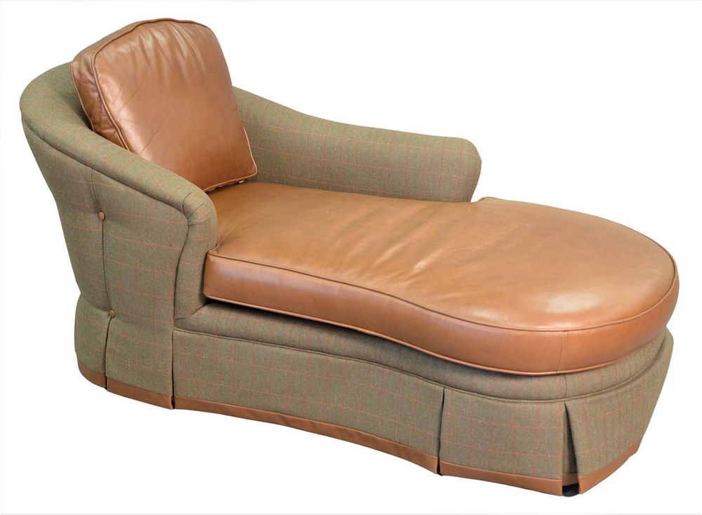 Appraisal: Jessica Charles Custom Leather and Cloth Upholstered Chaise Lounge height