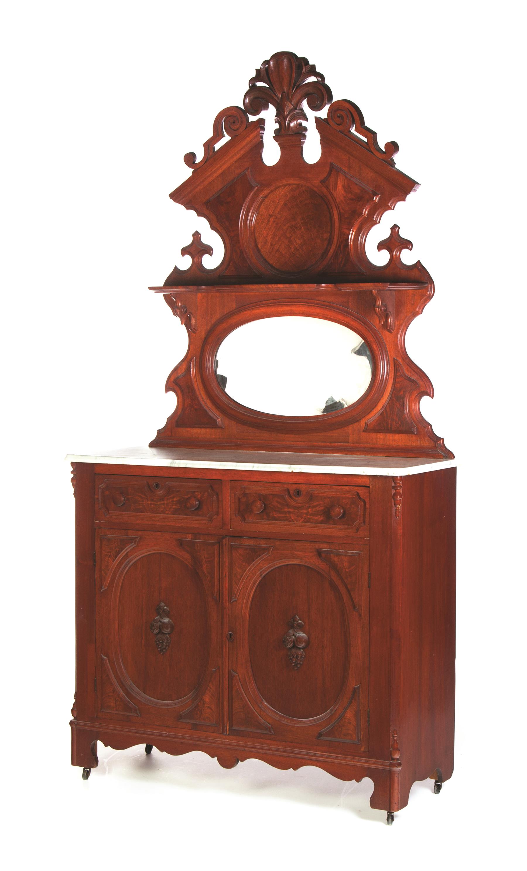 Appraisal: AMERICAN VICTORIAN MARBLE-TOP SERVER Late th century mahogany with poplar