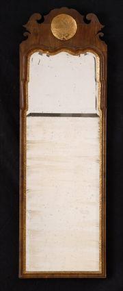 Appraisal: QUEEN ANNE-STYLE WALNUT AND PARCEL-GILT PIER MIRROR The two-part beveled