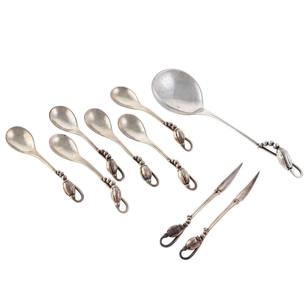 Appraisal: Nine Pcs Georg Jensen Sterling Blossom Flatware Pattern including six