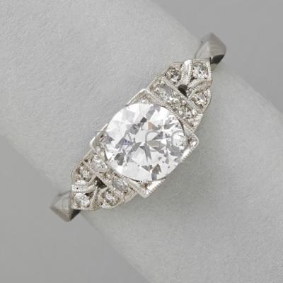 Appraisal: DIAMOND PLATINUM ENGAGEMENT RING Lively transitional cut diamond ct by