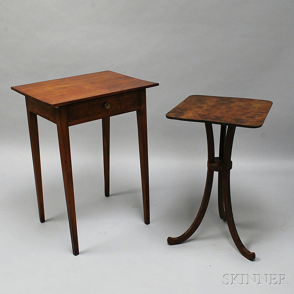 Appraisal: Two Pieces of Tiger Maple Furniture a Federal-style one-drawer stand