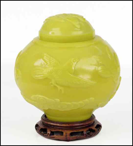 Appraisal: CHINESE PEKING GLASS URN Raised on a '' stand Urn