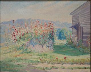 Appraisal: Frank Jirouch oil Frank Jirouch American - - ''Holly Hocks''-