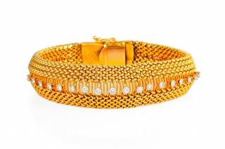 Appraisal: A Gold and Diamond Mesh Bracelet A Gold and Diamond