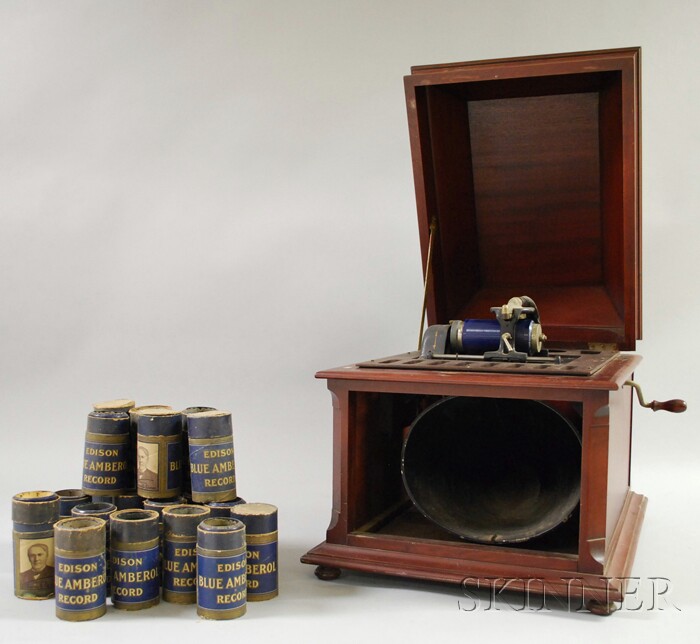 Appraisal: Mahogany Edison Cylinder Player c with hinged lid lower horn