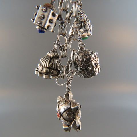 Appraisal: Sterling Silver Charm or Fob Bracelet ornate gem set fobs