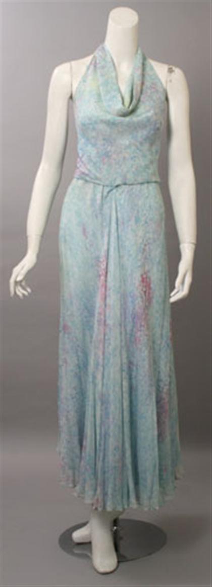 Appraisal: Halston silk chiffon halter dress s- s Turquoise splatter dyed