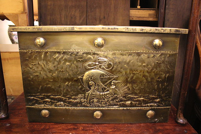 Appraisal: AN OLD BRASS COVERED COAL OR LOG BOX with embossed