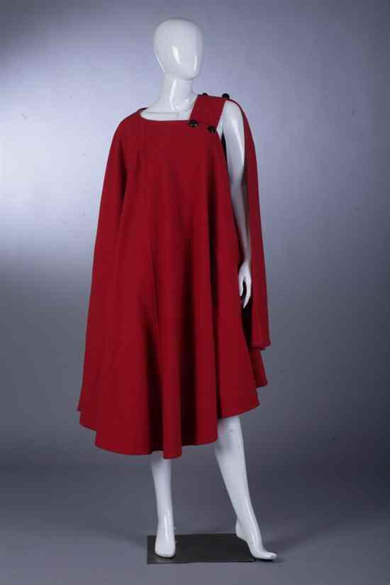 Appraisal: YVES SAINT LAURENT RIVE GAUCHE RED WOOL CAPE s size