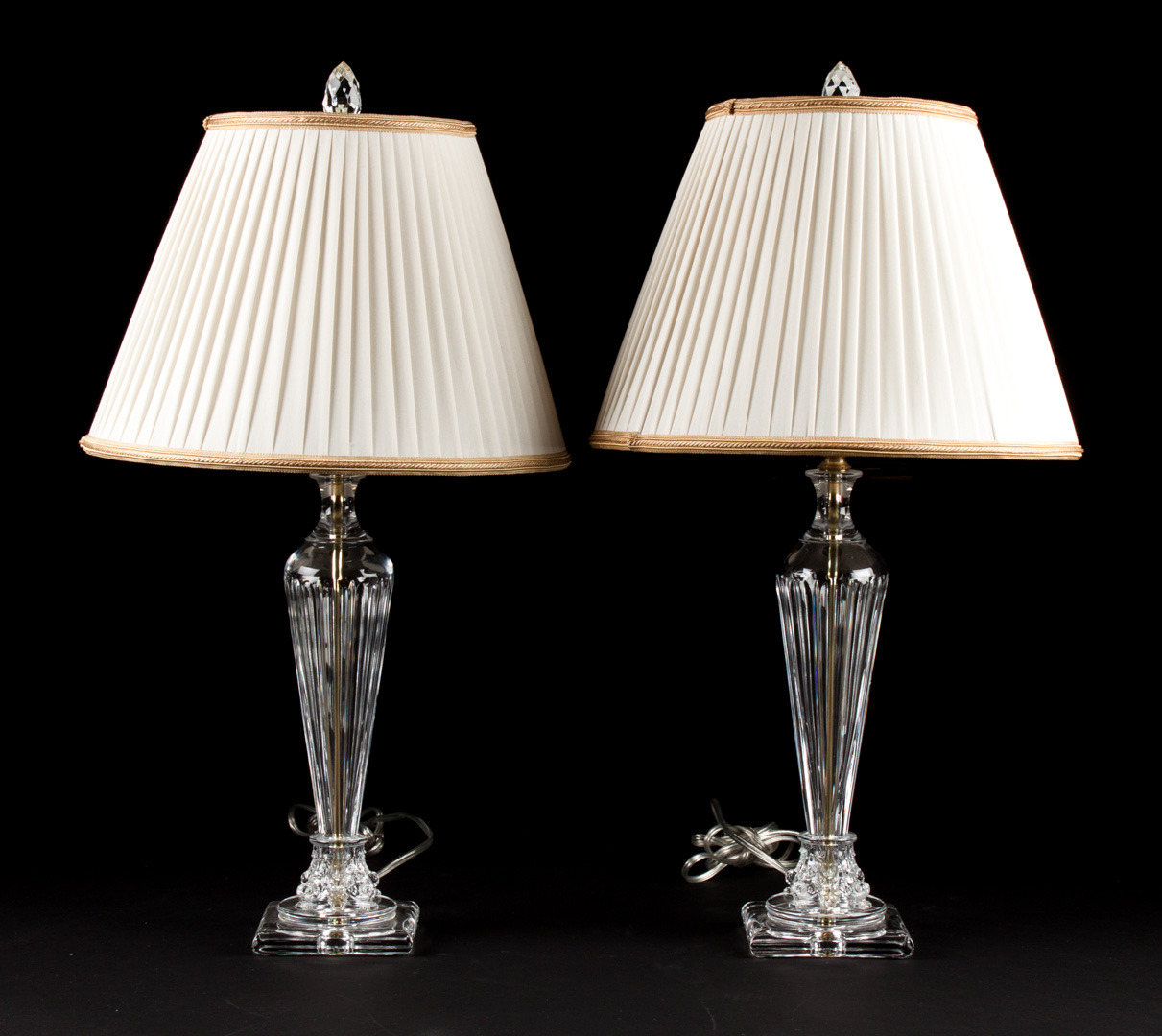 Appraisal: Pair of glass urn-form lamps with shades in H Condition