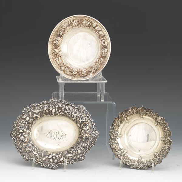 Appraisal: THREE STIEFF AND J F FRADLEY CO STERLING SILVER DISHES