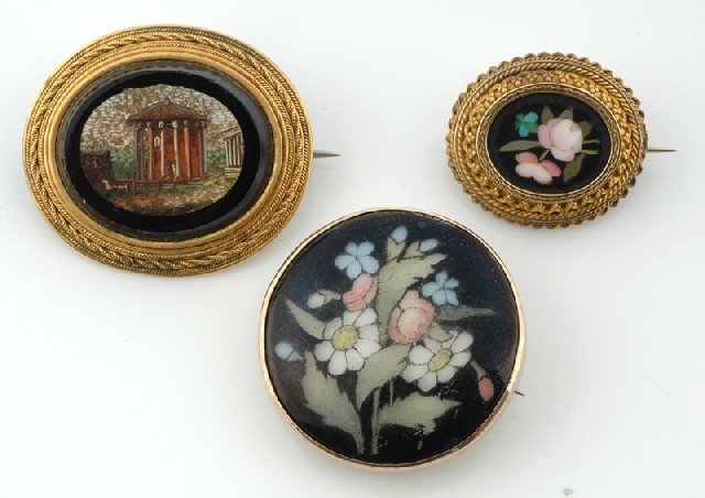 Appraisal: A collection of antique brooches Comprising a pietra dura brooch